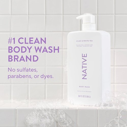 Native Body Wash - Lilac & White Tea Scent | 36 oz Pump Bottle, Sulfate-Free & Gentle for All Skin Types