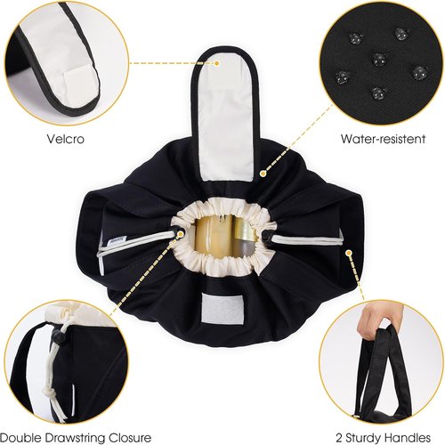 Narwey Makeup Bag - Large Lay Flat Open Cosmetic Organizer for Women | Portable Travel Toiletry Bag (Black)