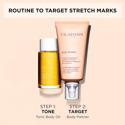 Clarins Tonic Body Treatment Oil & Stretch Mark Expert Bundle | Firms & Tones | Natural Plant Extracts