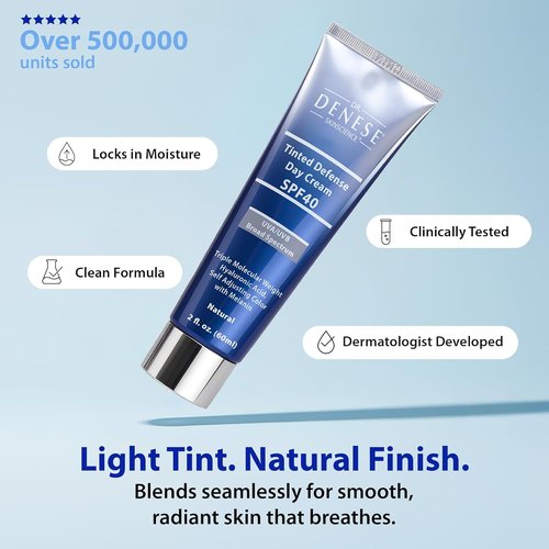 Dr. Denese Broad Spectrum SPF 40 Defense Day Cream - Tinted Moisturizer & Daily Sunscreen | 2 oz Hydrating BB Cream for Smooth, Radiant Skin