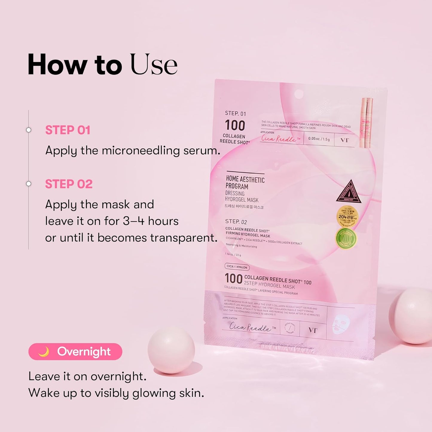 VT COSMETICS Collagen Reedle Shot Hydrogel Mask - Firming & Hydrating Overnight Treatment | 34.5g x 4ea