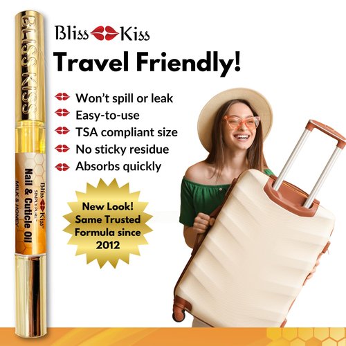 Bliss Kiss | 1 Milk & Honey | Nail Oil Cuticle Pen w/Vitamin E & Jojoba⏤Nail Strengthener Nail Growth Serum for Brittle Peeling Breaking Thin Nails