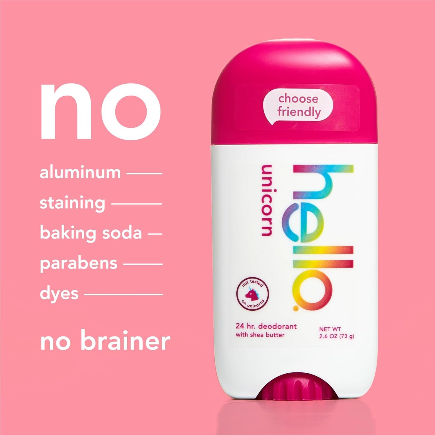 Hello Unicorn Aluminum-Free Deodorant - 24-Hour Freshness with Shea Butter | Baking Soda Free, 2.6 oz Stick
