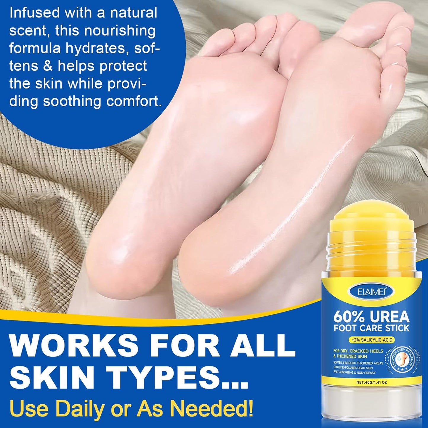 Urea Cream Stick 60% | Extra Strength Urea Foot Cream with 2% Salicylic Acid for Dry Cracked Heels