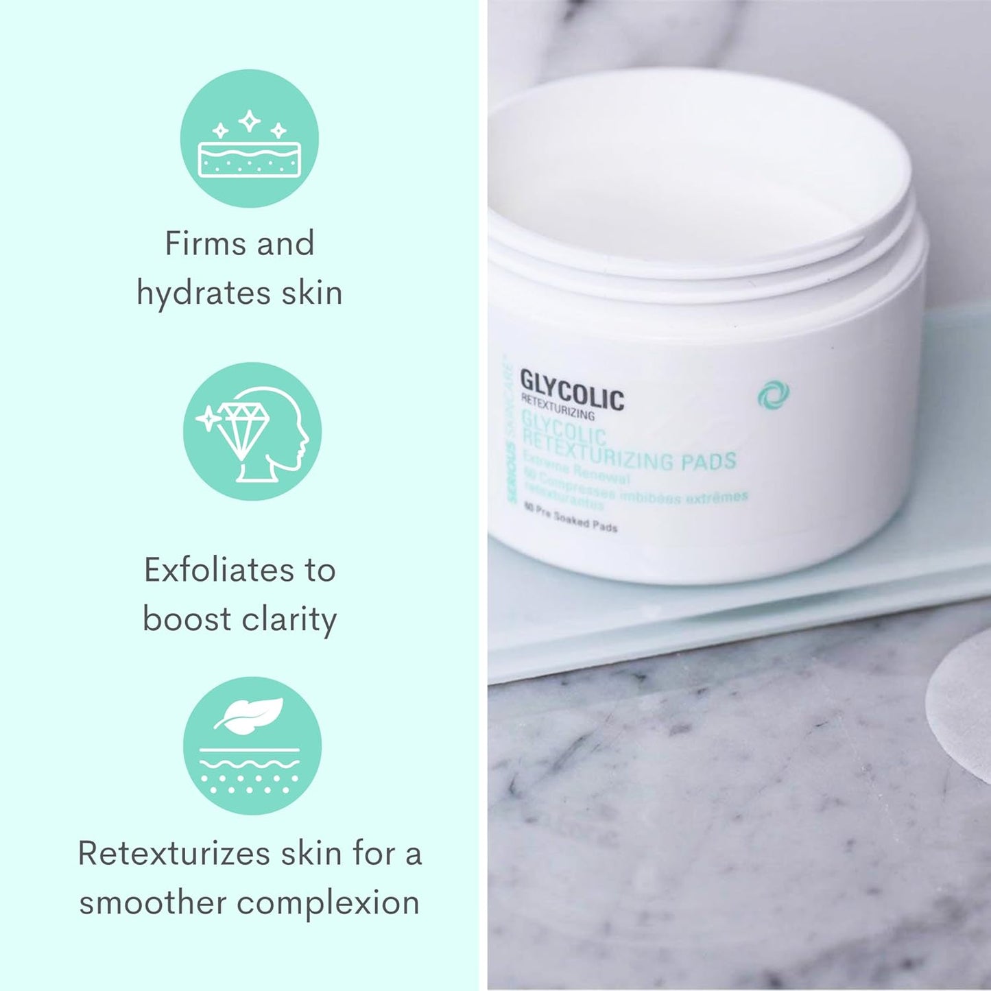 Serious Skincare Glycolic Acid Treatment Pads - Exfoliating Face Discs for Fine Lines & Wrinkles | 2 Pack (60 Pads Each)