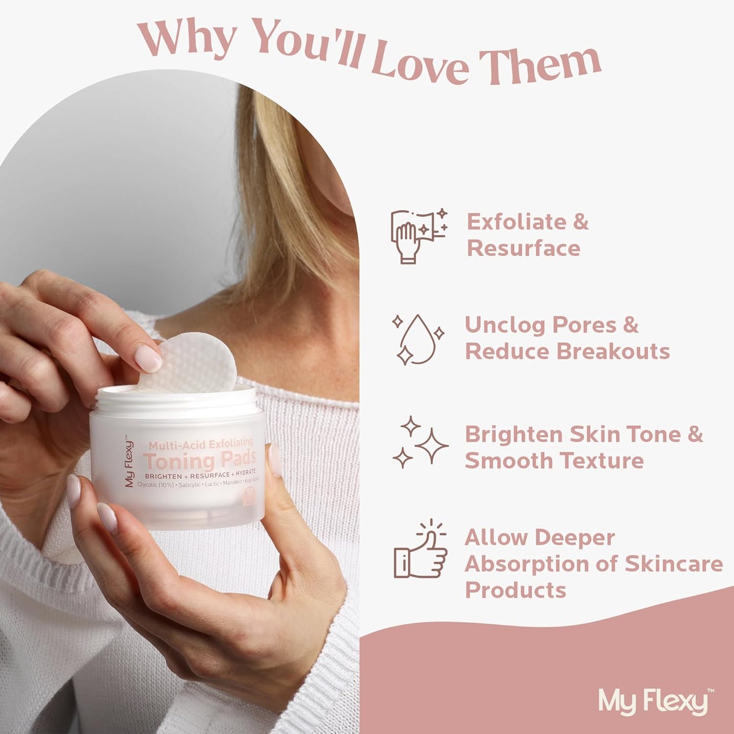 Skiennix Toning & Exfoliating Face Pads - Clear Pores, Brighten Skin & Fade Dark Spots - 50 Count