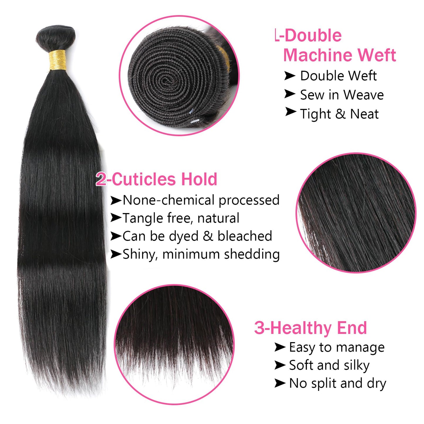 huarisi Brazilian Virgin Bundles Human Hair Straight 20 Inch 100% Unprocessed Virgin Hair 1 Bundles Straight Weave Human Hair Bundles 10A Straight Hair Single Bundle