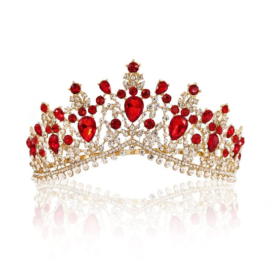 Yunyuebridal Elegant Queen Crown for Women Jeweled Rhinestones Formal Evening Prom Party Headpieces,Red