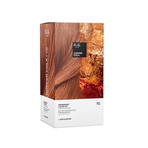IGK Permanent Hair Dye Color Kit - 7C Copper Cola | Dark Coppery Blonde | 100% Gray Coverage, Strength & Shine