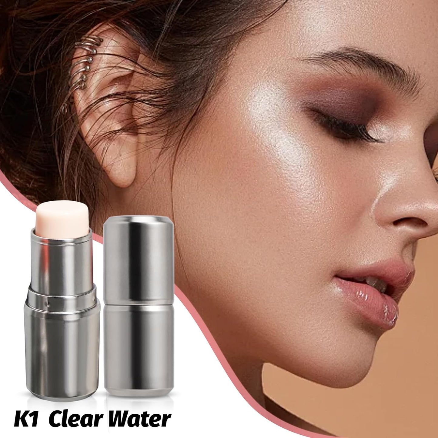 Skiennix Highlighter Stick Balm - Radiant Shimmer Glow for Face & Body, Jumbo Size (K1 Clear Water)