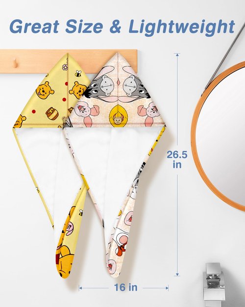 Akkya Microfiber Hair Towel Wrap for Kids Girls Women 2 Pack Drying Turban Towels for Wet Hair Quick Dry Head Wraps Cute Cartoon Bear Print