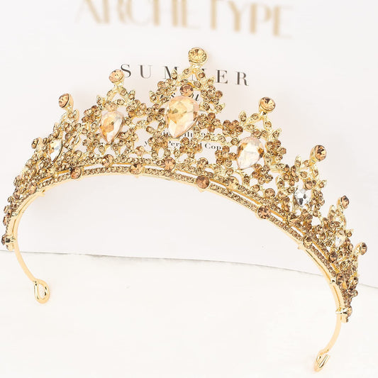 Didder Bridal Queen Tiara, Champagne Crystal Tiara for Women Princess Crown for Girls Rhinestones Tiaras and Crowns for Women Tiaras for Girls Hair Accessories for Wedding Birthday Prom Costume Gift