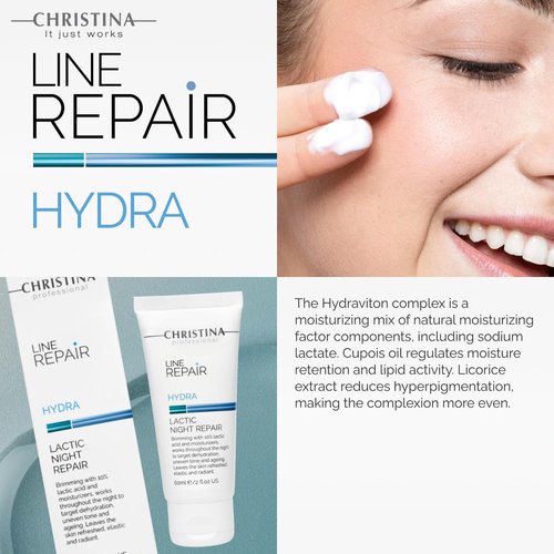 **CHRISTINA Line Repair Hydra Night Cream - Lactic Acid Formula for Skin Rejuvenation | Elasticity Boosting & Wrinkle Reducing | 60ml**
