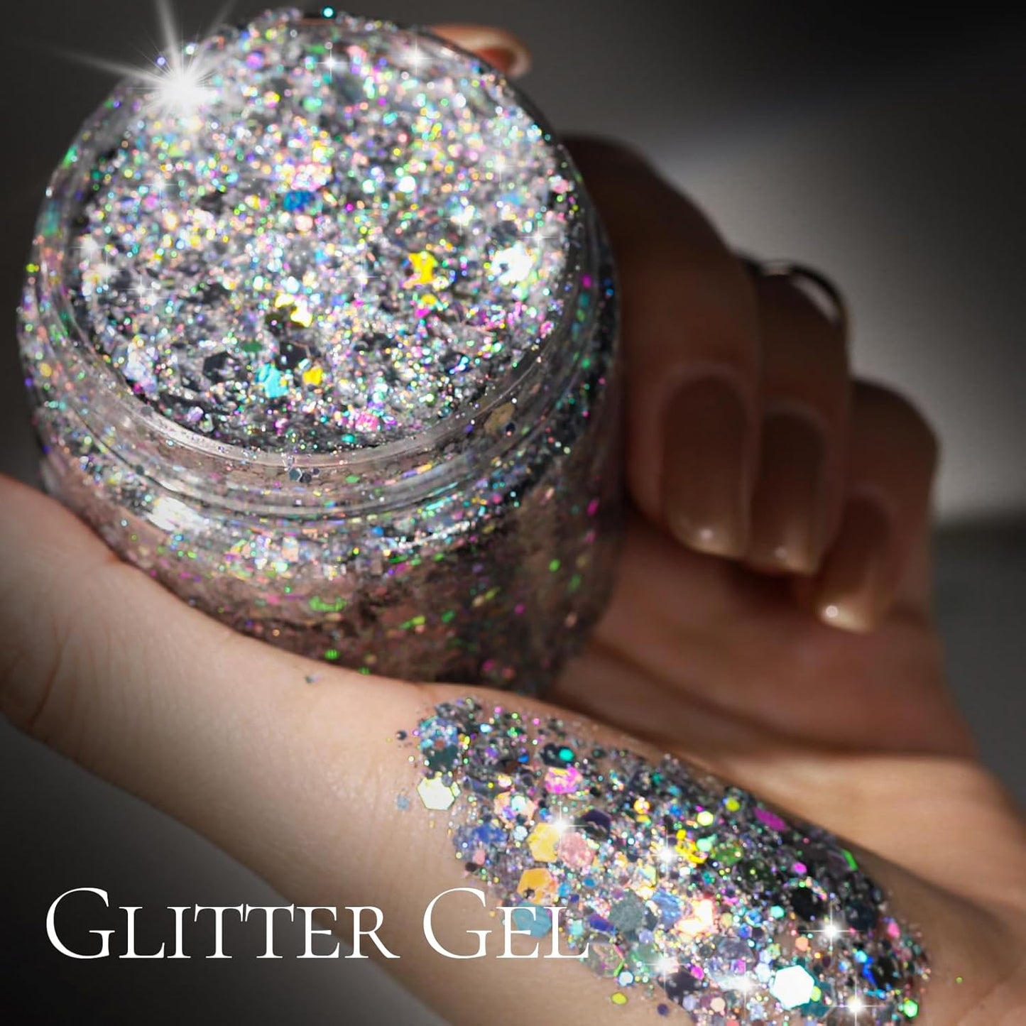 Teenitor Body Glitter Gel - Holographic Chunky Makeup for Face, Hair & Eyes - Silver