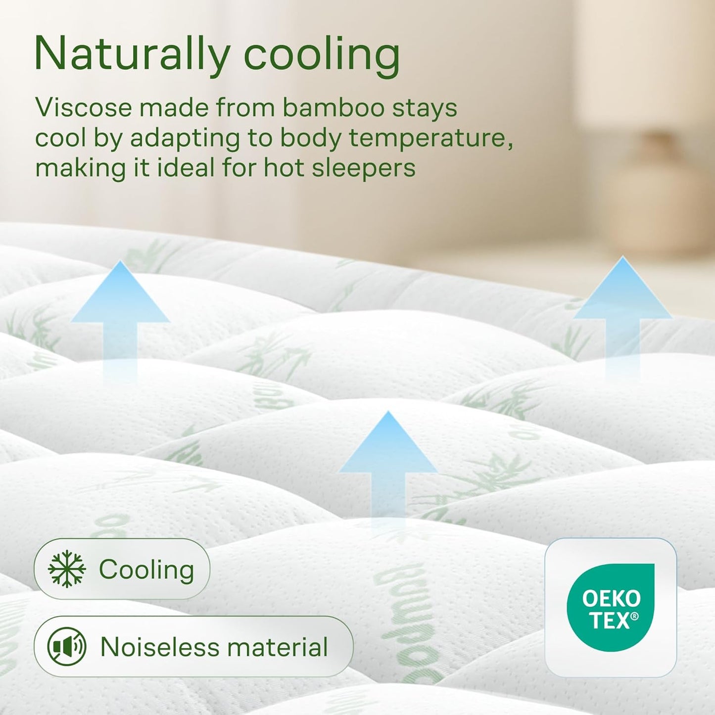 Skiennix Ultra Soft Queen Size Mattress Topper - Bamboo Viscose Pillow Top for Full Body Support - Naturally Cooling, Green
