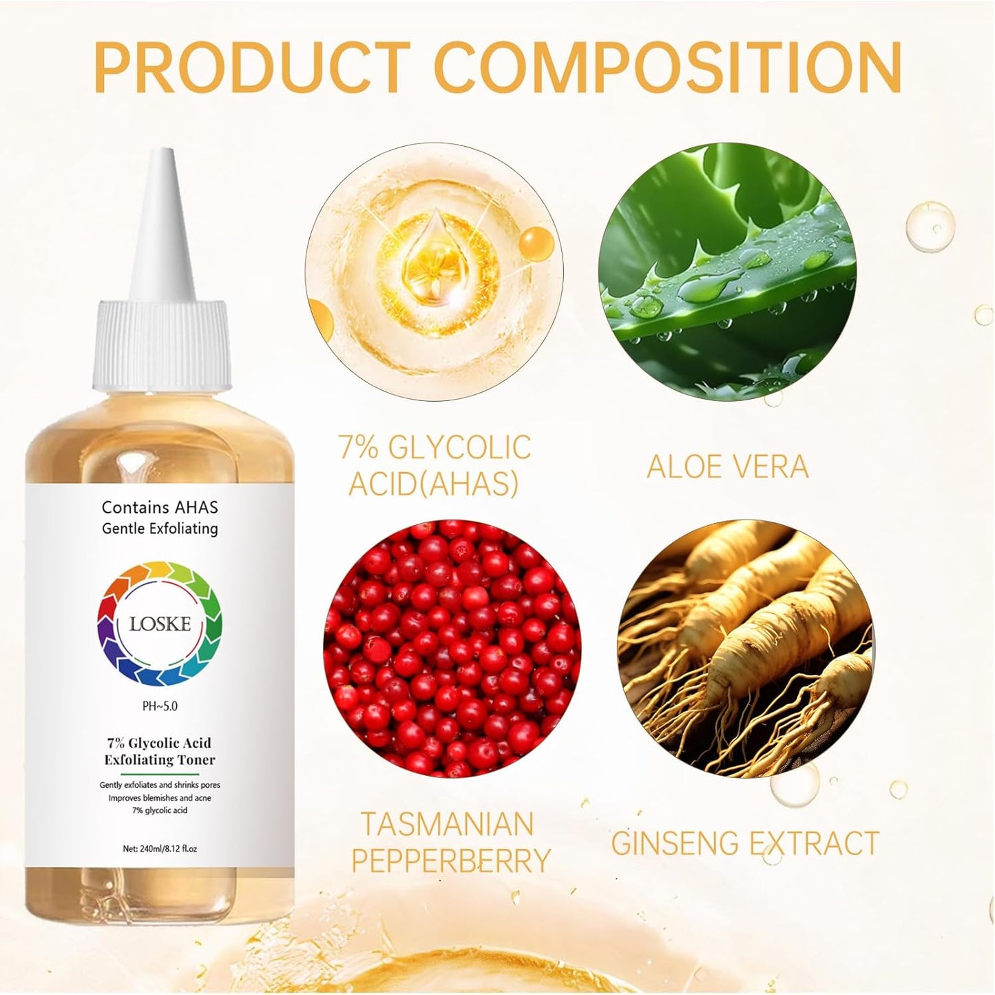 Skiennix 7% Glycolic Acid Face Toner - Exfoliating Formula for Clear Skin & Radiant Complexion