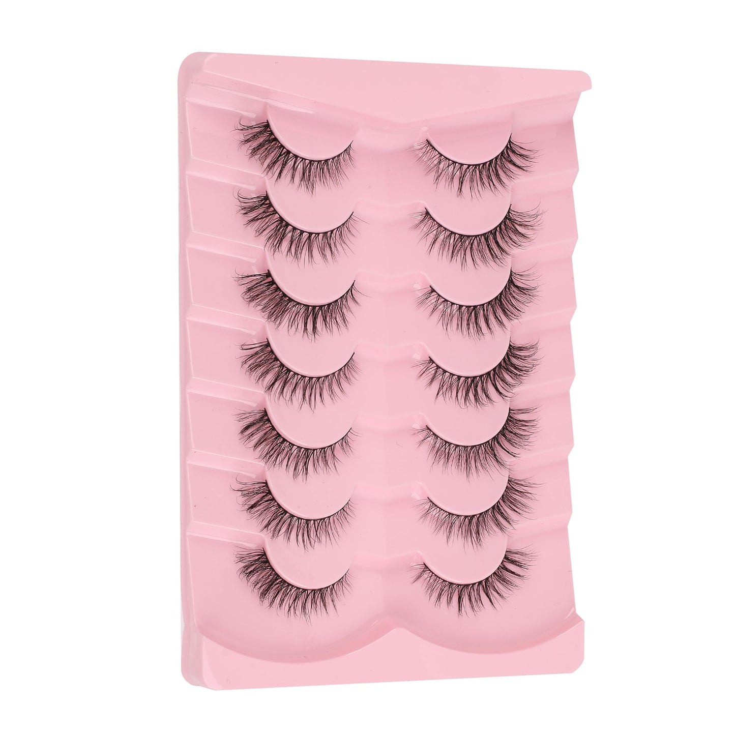 Eyelashes Natural Cat Eye Lashes 15mm Wispy Eyelashes Flared Fluffy Strip Lashes 0.1MM Thin Band False Eyelashes C Curl Lashes Siligli Eye Lashes Pack 7 Pair