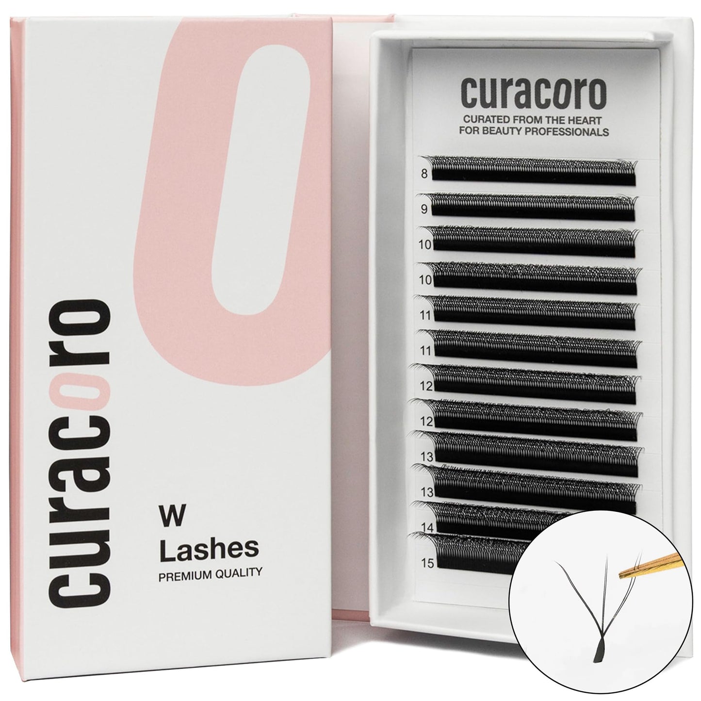 Curacoro W Eyelashes Extensions - 3D Handmade Volume Eyelashes, C CC D Curl, Thickness 0.05~0.07mm, 9-15mm Length Mixed Tray, Full Fluffy Volume Look, Long Lasting & Easy Application