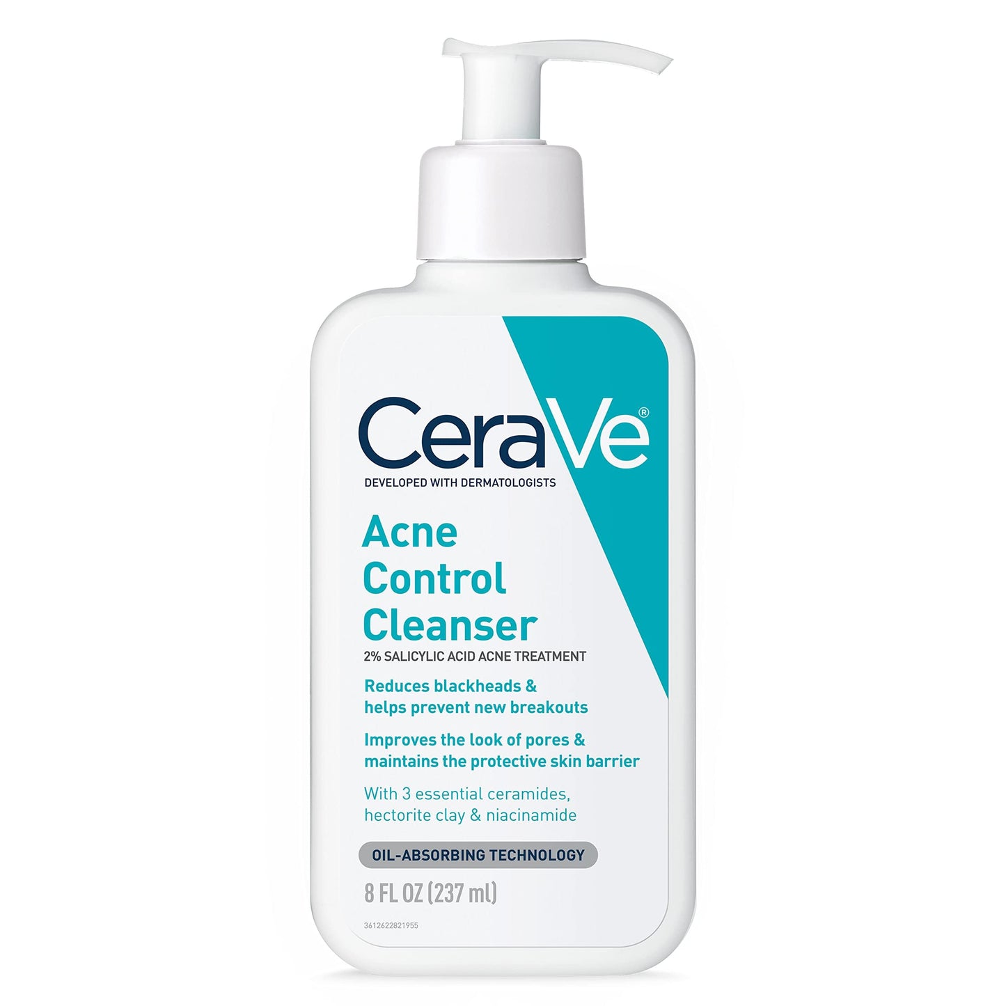CeraVe Acne Treatment Face Wash, Salicylic Acid Cleanser with Purifying Clay, Niacinamide, and Ceramides, Pore Control and Blackhead Remover, 8 Ounce