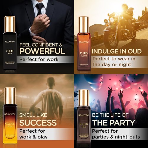 Bellavita Luxury Men's Perfume Gift Set - CEO Man, G.O.A.T., Klub & Oud | 80ml | Long-Lasting Fragrance with Lavender, Patchouli, Lemon & Caramel Notes