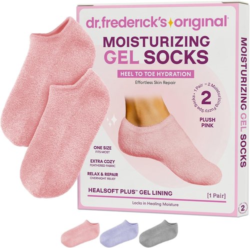 Dr. Frederick’s Moisturizing Gel Socks - Ultimate Dry Feet & Cracked Heel Relief - Plush Pink with Mango & Shea Butter