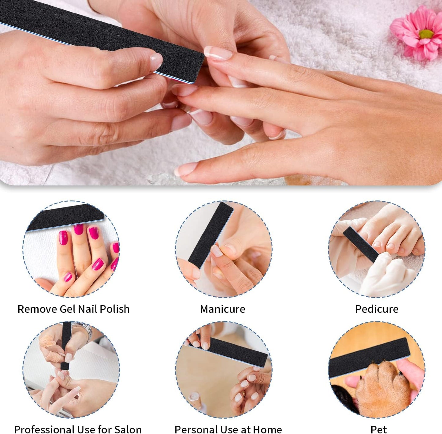 Skiennix 12 Pcs Professional Nail Files - Double-Sided 60/60 Grit Emery Boards for Acrylic & Gel Nails
