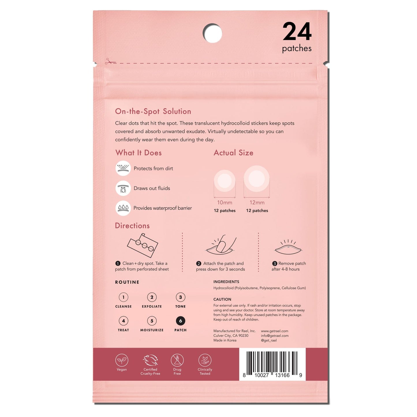 Rael Pimple Patches, Miracle Invisible Spot Cover - Hydrocolloid Acne Pimple Patch, Absorbs Zits & Blemish, Korean Skin Care, 2 Sizes (96 Count)