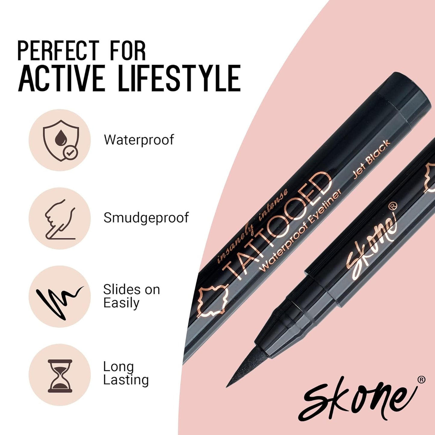 Skone Waterproof Liquid Eyeliner - Long-Lasting, Smudge-Proof Formula - Intense Jet Black (0.07oz)