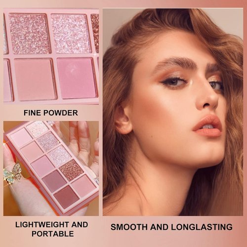 Erinde 10-Color Eyeshadow Palette - Ultra-Blendable Matte & Shimmer Shades | Pink Rose Palette with Brush