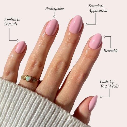 Glamnetic Press On Nails - Think Pink | Solid Opaque Light Pastel Pink Short Oval Fake Nails, Salon Quality | 15 Sizes - 30 Nail Kit with Glue