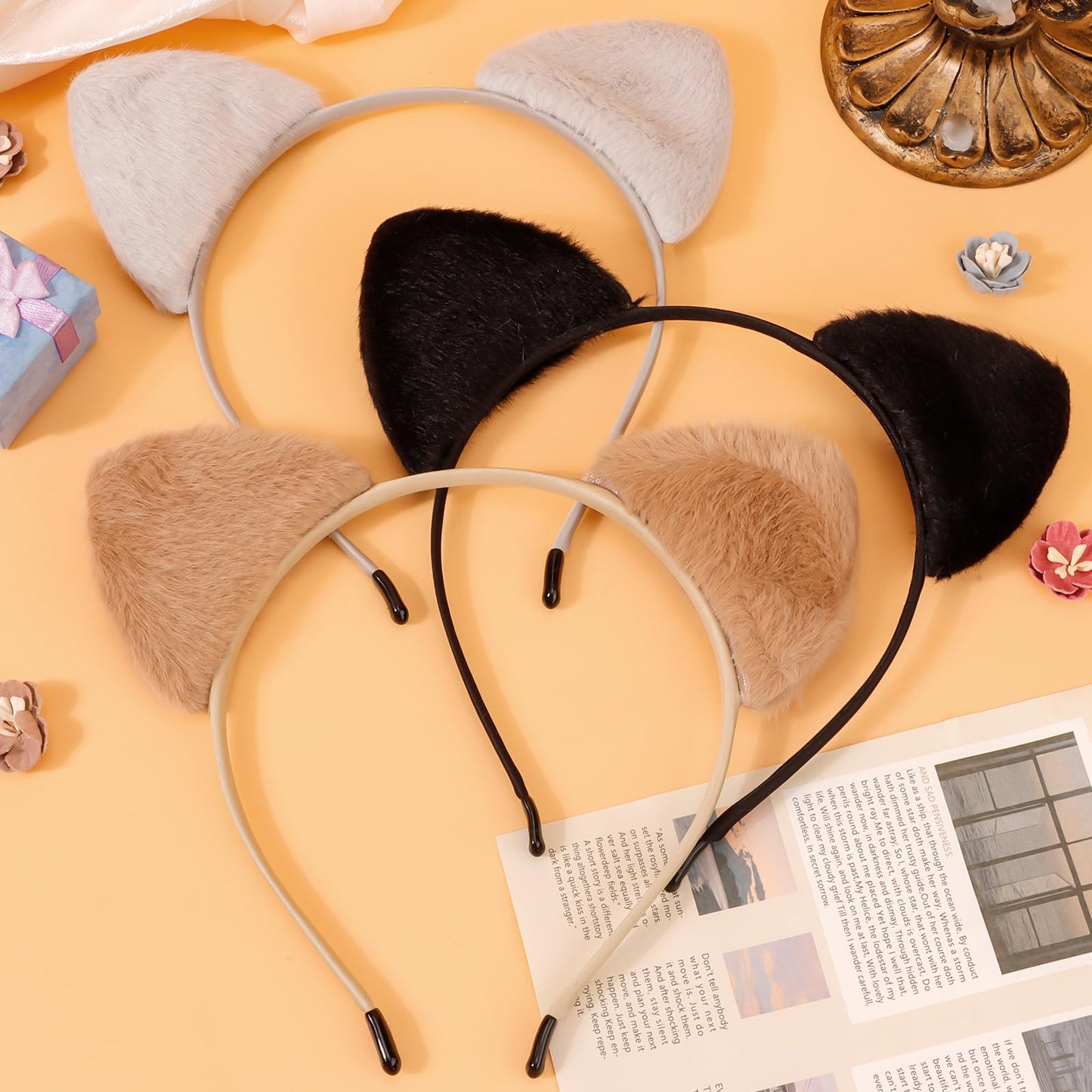 Vovii Cat Ears Headband for Women and Girls, Furry Cat Ear Headbands for Adult Halloween Cosplay Costume (3Pcs)