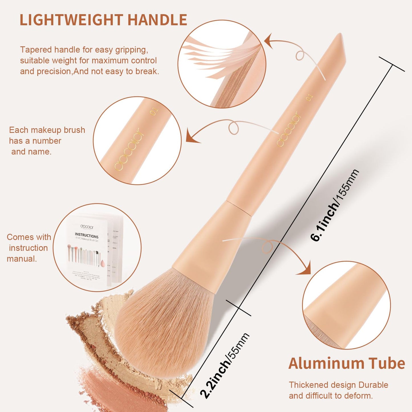 Docolor Makeup Brushes 17 Pcs with Makeup Bag and Makeup Sponge and Brush Protector Morandi Makeup Brush Set Premium Synthetic hair makeup brush Wooden handle eyeshadow brush set