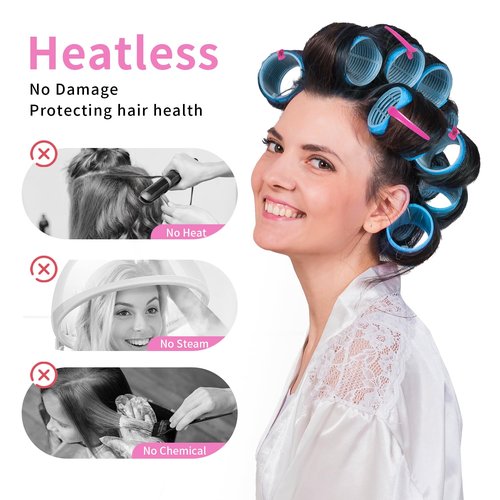 Hair Rollers Set by My Novel Things - 50PCS Volume Curlers with 12 Clips & 2 Combs | Perfect for Short to Long Hair