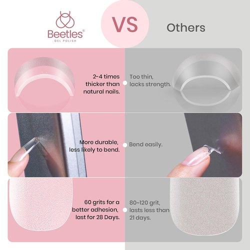 Beetles Gel Nail Tips Etch-X, Square Medium, 288Pcs 12 Sizes, Pre-Etched Half Matte Soft Acrylic False Nail Tips Full Cover Easy DIY Fake Press On Nail Extension Salon Gift for Women
