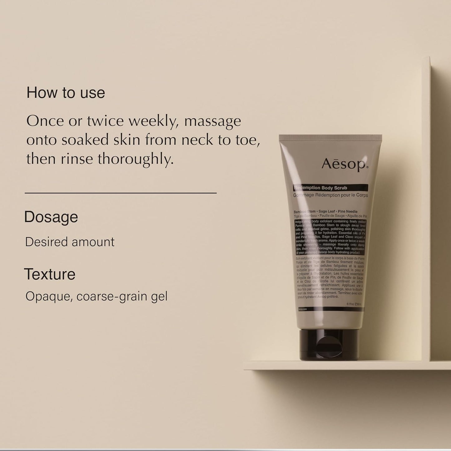 Aesop Redemption Body Scrub - Fine-Grain Exfoliating Polish with Bamboo & Sage | Smoothing Scrub for All Skin Types - 6.2 oz