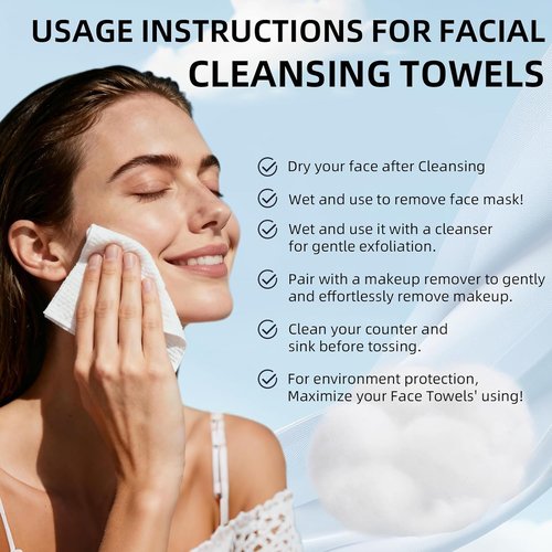Clean Towels XL Disposable Face Towels - Ultra Soft Lint-Free Makeup Remover Wipes | 50 Count, 25x30cm