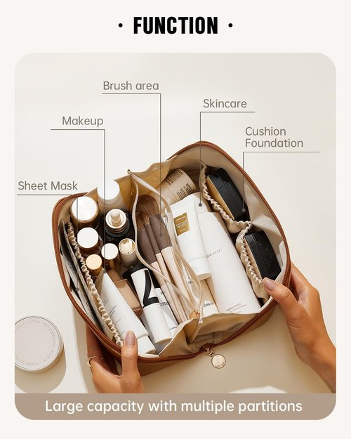 EACHY Travel Makeup Bag - Large Capacity Waterproof PU Leather Cosmetic Organizer for Skincare & Essentials