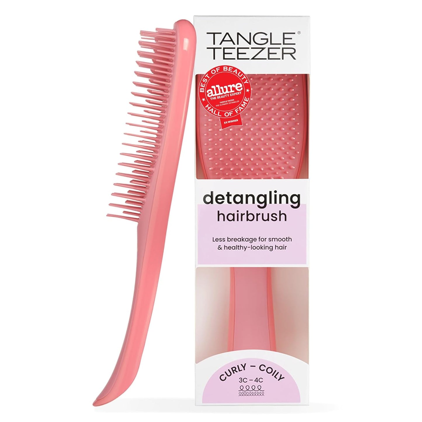 Tangle Teezer Ultimate Detangler Brush - Reduces Frizz & Breakage for 3C to 4C Curly Hair | Coral Pink