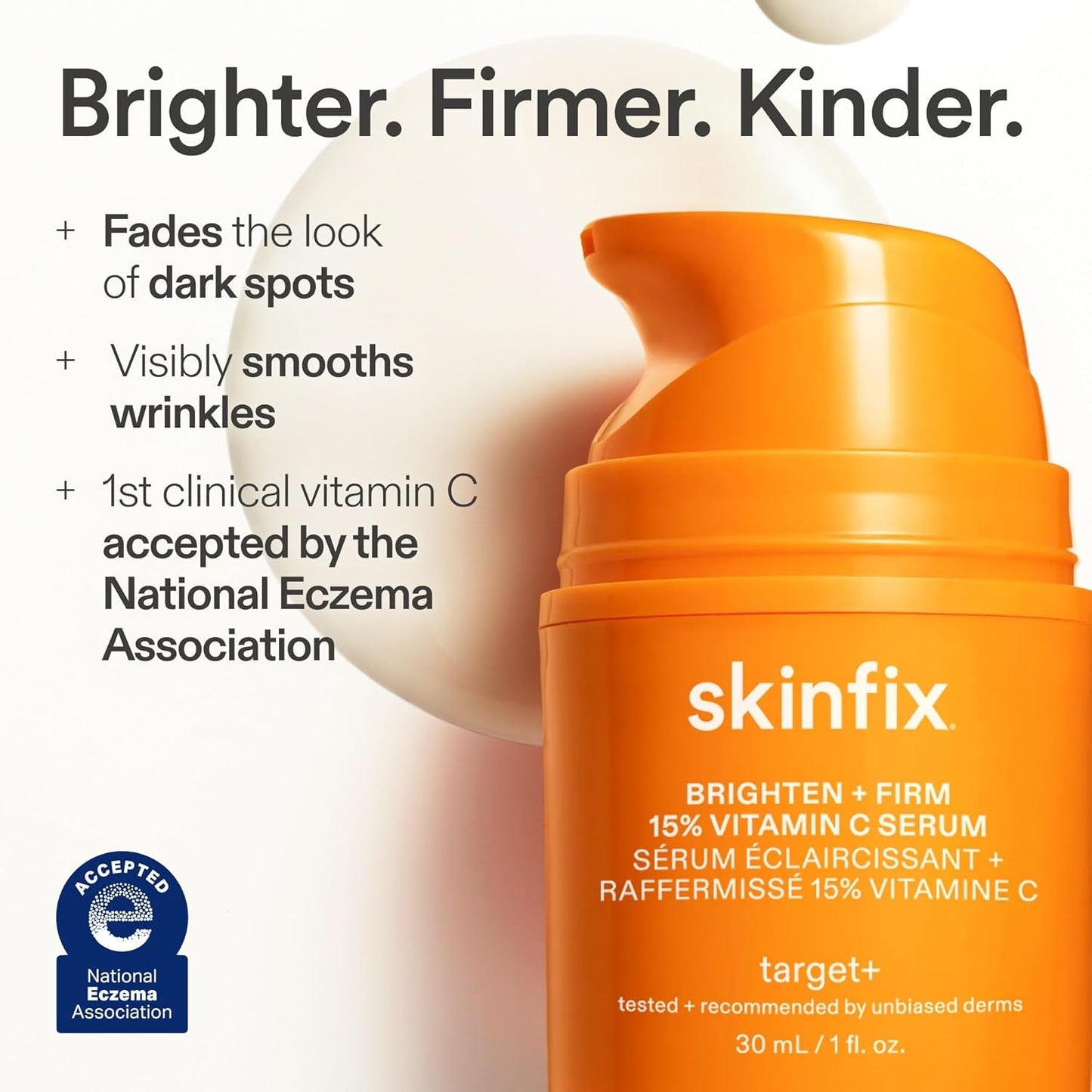 Skinfix Brighten + Firm Vitamin C Serum - 15% Concentration for Dark Spots & Fine Lines - Safe for Sensitive Skin