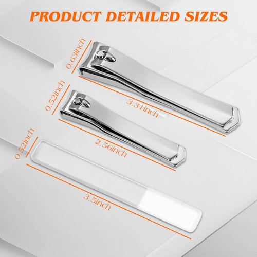 Nail Clipper Set with Catcher, 3-Piece Edgy Nail Clipper Kits, Premium Carbon Steel, Professional Finger and Toe Nail Clipper Set, A Separate Nano Glass Nail File Included, Travel Nail Clipper Kit