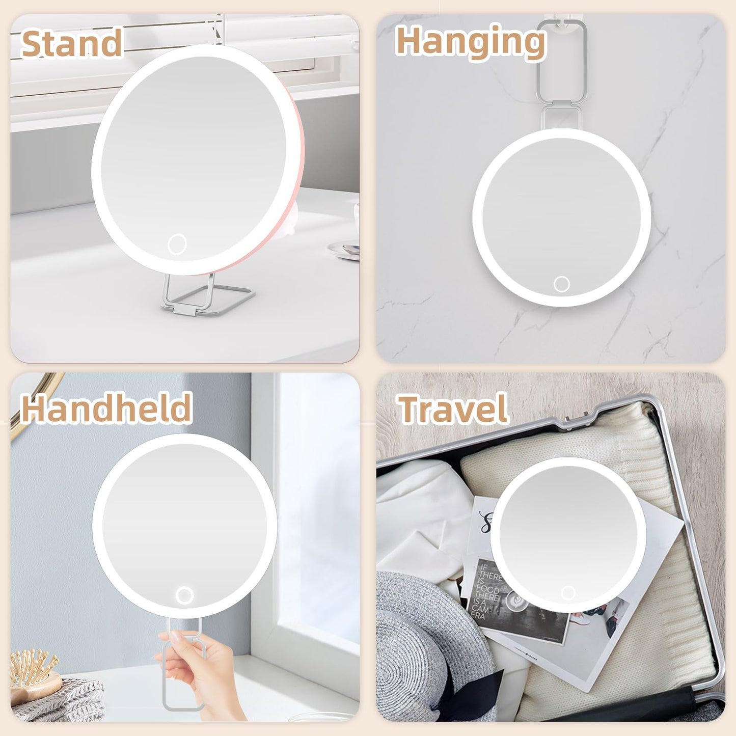 20X Magnifying Mirror with Lights, 6'' Makeup Magnified Mirror 20X High Magnification Mirror, Handheld Makeup Magnifying Mirror with Suction Cup & Stand, 20X LED Travel Magnifying Mirror for Women/Men