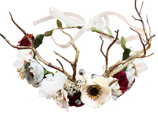 LLinfflr Deer Flower Crown Bridal Floral Headband Hair Wreath Flower Headpiece Halo Boho Party Prom Wedding Photos