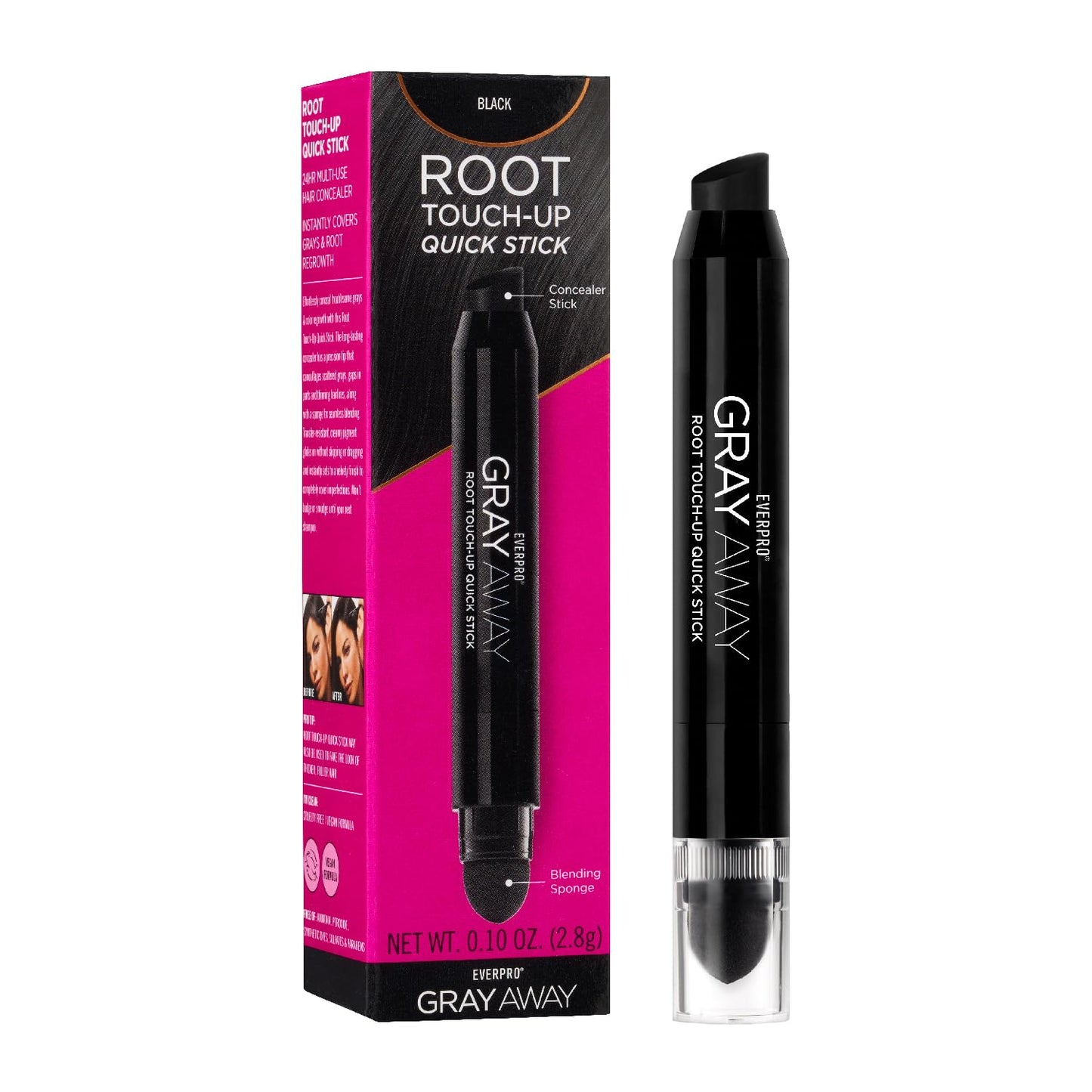 Everpro Gray Away Root Touchup Quick Stick - Black Color, 0.1 Oz for Instant Coverage
