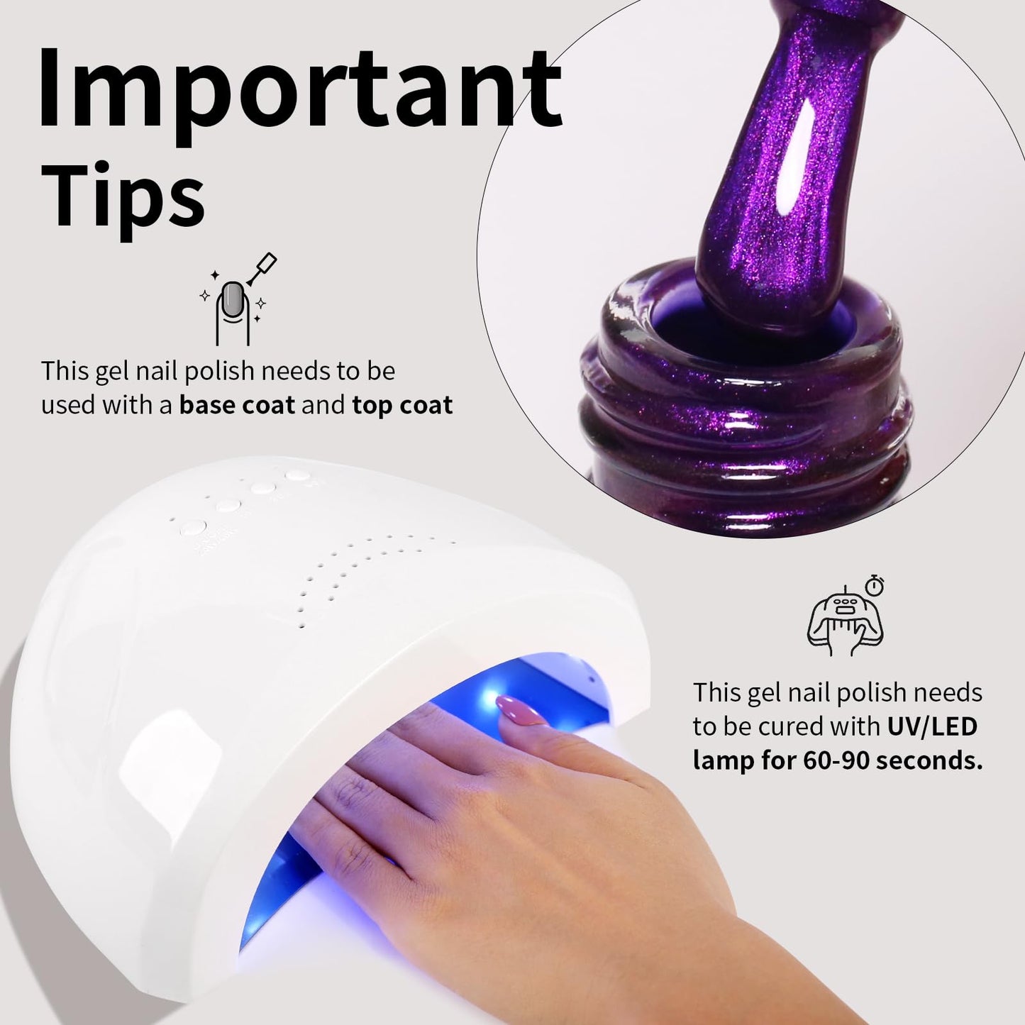 Firedeep Glitter Purple Gel Nail Polish 16ML Big Bottles Pearl Purple Metal Pearl Effect UV/LED Soak Off Gel Polish for Nail Art Manicure DIY 1Pcs