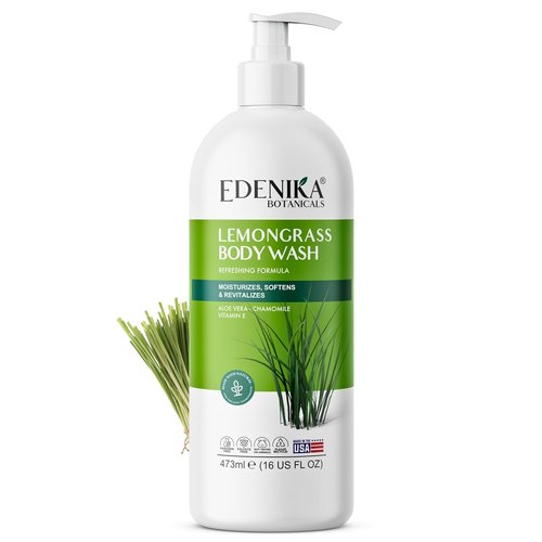 EDENIKA BOTANICALS Lemongrass Body Wash - Refreshing Vitamin E Shower Gel for Dry Skin | 16 fl oz