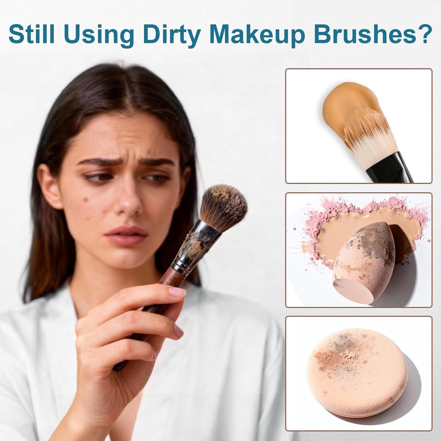 Skiennix Makeup Brush Cleaner - Gentle Vegan Solution with Silicone Cleaning Mat | 2-Piece Set