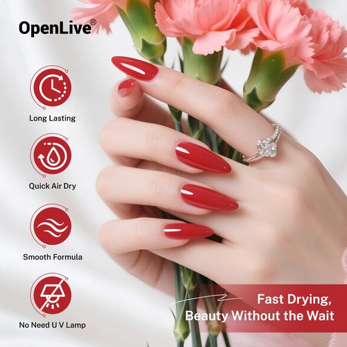 OpenLive Red Nail Polish - 16.5ml Quick Drying Formula for Long Lasting Color | Perfect DIY Home Manicure Gift for Women