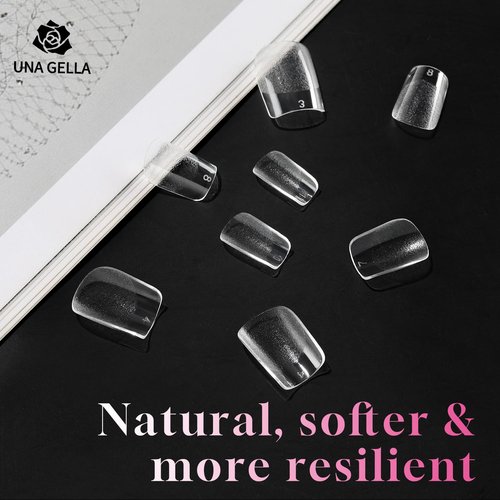 UNA GELLA Extra Short Square Nail Tips, 312pcs XS Square Gel Nail Tips, Soft Gel Full Cover Half Matte No Need File Acrylic Fake Nails for Nail Extension Home DIY Nail Salon 12 Sizes