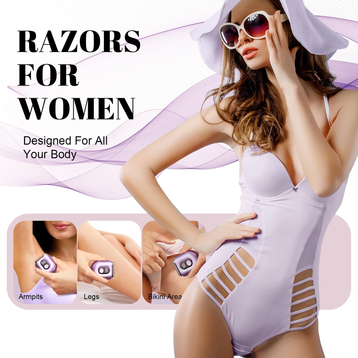 Skiennix Cordless Electric Razor for Women - Mini Rechargeable Shaver with LED Display | IPX7 Waterproof, Perfect for Face, Body & Legs (Bright Purple)
