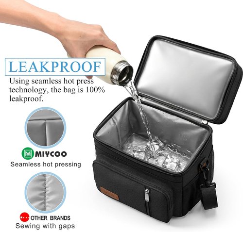 MIYCOO Insulated Lunch Bag - Double Deck Leakproof Cooler for Work & Travel | Large 15L - Black